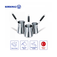 Korkmaz Flora 3-Piece 18/10 Stainless Steel Turkish Coffee Pot Cezve Set