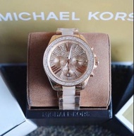 正品MICHAEL KORS手錶 MK6096 玫瑰金 晶鑽 三眼 裸粉色鋼錶帶  石英女計時腕錶 43mm