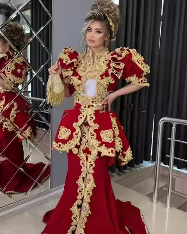 2025 Formal Traditional Kosovo Albanian Evening Dresses Velvet Applique Mermaid Prom Dress Albanian