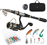 Fishing Rod and Reel Combo Telescopic Pole Set with Fishing Line, Fishing Lures Kit and Carrier Bag