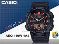 CASIO 卡西歐 手錶專賣店 國隆 AEQ-110W-1A2 雙顯男錶 樹脂錶帶 黑X橘色防水100米AEQ-110W