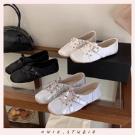 1NIE.STUDIO | Balletcore Round Toe Flat Shoes – New Model 2026 Elegant Korean Style, Soft Leather Lo