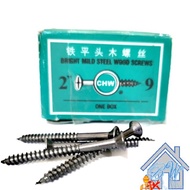CHW WOOD SCREWS 1/2" x 4, 5/8" x5, 3/4" x 6, 1" x 6, 1. 1/4" x 7, 1. 1/2" x 8, 2" x 9, 2.1/2" x 10, 