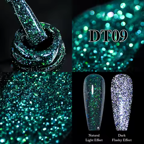 MEET ACROSS 7ml Green Reflective Glitter Gel Nail Polish Ultra-sparkly Semi-permanent Nail Polish Ch