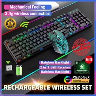 🎁2.4G Wireless Mechanical Gaming Keyboard Mouse Combo RGB Backlight Bluetooth Gaming Keyboard Mouse 