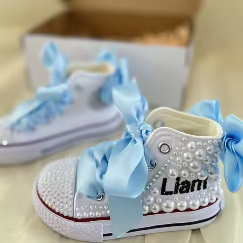 Dollbling Handmade Kids Shoes Any Name Photo Custom Design Blue Wedding Birthday Party Canvas Person
