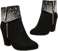 LIFKOME Womens Shoes Chunky Heel Ankle Booties Short Boot Round Toe Short Wedding Boots Mid Heel Sho