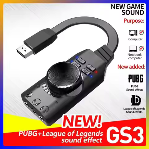 GS3 7.1 Channel USB Sound Card Adapter External Volume Adjustable Audio Jack Cable Mute Switch Adjus