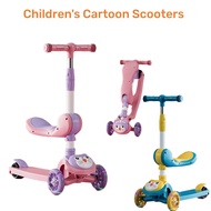 Cartoon Scooters for Kids Adjustable Height  PU LED Light Up 3 Wheel for 3 to 14 Yrs