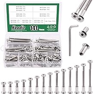 Keadic 141 Pcs M6 x16-80mm Socket Cap Bolts Barrel Nuts Kit with Hex Key, 14 Sizes Silver Binding Sc