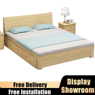 👍Storage Bed Frame (Free Delivery&Installation) Type 002  Solid Wood Queen Bed  Bed Frame With 2Draw