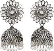 Bollywood Jewellery Traditional Ethnic Bridal Bride Wedding Bridesmaid Traditional Silver-plated White Kundan Work Jhumka Earrings