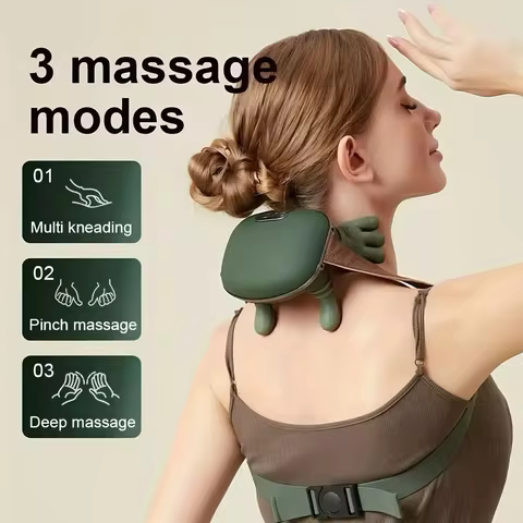 New Rechargeable Portable 5-Finger Human-Like Neck & Shoulder Massager with Heat for Trapezius & Cer