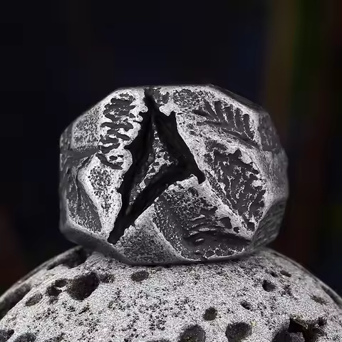 Wholesale Cracked Fossil Punk Retro Retro Stainless Steel Mens Rings Boy Girlfriend Gift Biker Jewel