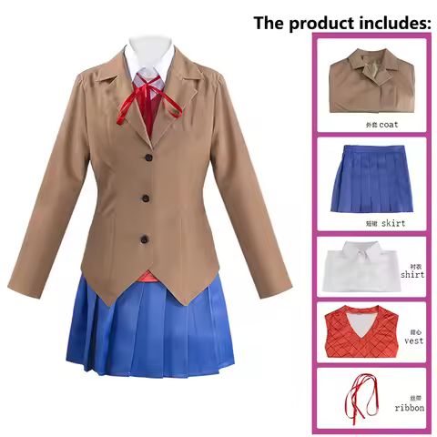 Game Doki Doki Literature Club Monika Cosplay Sayori Yuri Natsuki Cosplay Costume Set School Uniform