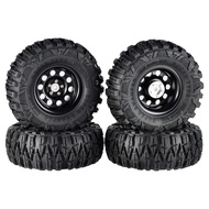 4PCS 2.2 Inch Rubber Tyres & Black Metal Beadlock Wheel Rim for 1:10 Axial SCX10 Traxxas TRX-4 RC Ro