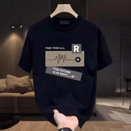 T Shirt Lelaki Gaya Sederhana Musim Panas, 100% Cotton dengan Cetakan Desain, Berkerah Bulat Longgar