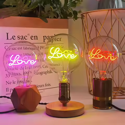 LOVE G125 220V 4W Dimmable Pink Red Yellow Edison Bulb Neon Letter Light Transparent Desk Light Ambi