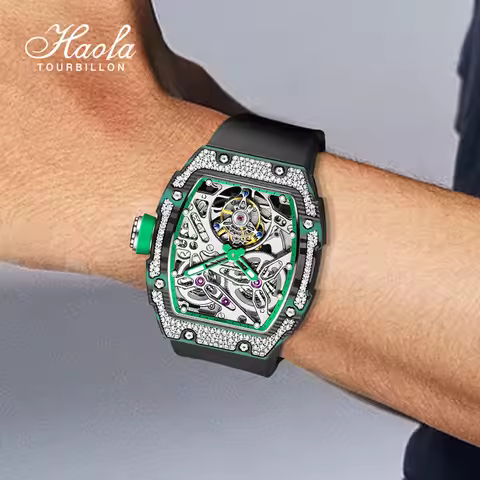 Haofa Automatic Tourbillon Man Watch Carbon Fiber Case Skeleton Mechanical Movement Men's Luxury Wat