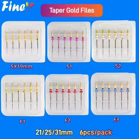 Dental Endodontic Files 21/25/31mm SX-F3 Taper Gold Endodontic Rotary Files 6pcs Root Canal Files fo