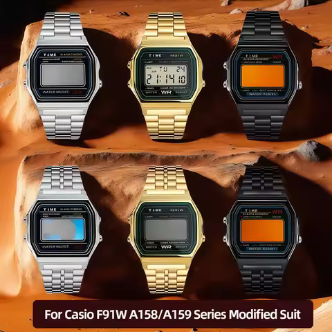 F91W case mod kit Stainless steel metal Bezel watch Case+Strap For Casio F91W A158/A159 Series Modif