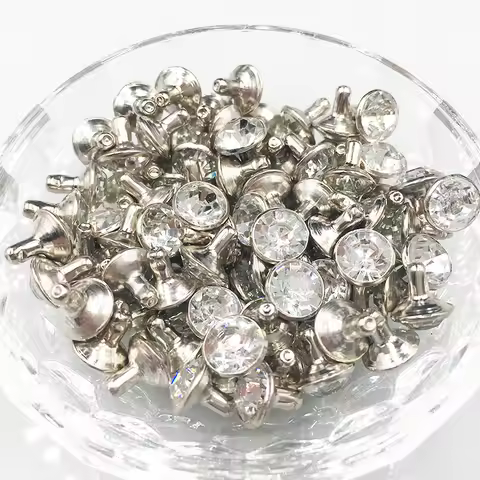 100Sets 6mm&8mm Clear Crystal Rhinestone Rivets Silver Metal Base Studs Decoration Findings For Clot
