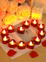 6入組紅色/紫色心形led蠟燭燈,適用於婚禮、情人節和節日慶祝活動的桌面裝飾燭光道具