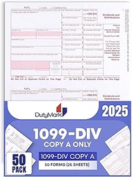1099-DIV Income, Laser Tax Form, Federal Copy A ~Pack of 25~2019