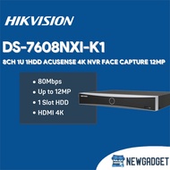 HIKVISION DS-7608NXI-K1 8CH 1U 1HDD ACUSENSE 4K 12MP FACE CAPTURENVR