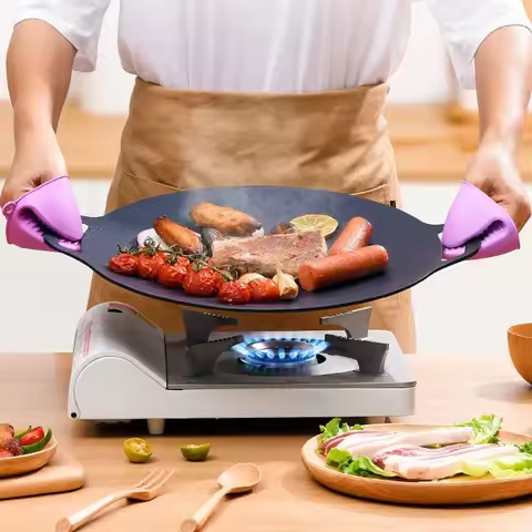 1pc Korean BBQ grill pan Medical stone Coating Non-stick Marble Camping Round Griddle with Handle fo