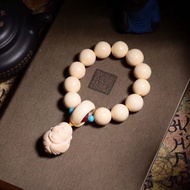 Wenwan กำไลลูกปัดพระพุทธรูป Cincin Single งาช้างแมมมอธธรรมชาติแท้108