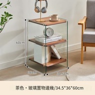 ONE - 日式實木傢俱 玻璃床頭櫃 茶几 梳化邊櫃 【茶色】