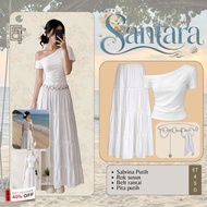 ET450|Latest beach Oneset trendyWanita - Sabrina + cutbray layered skirt + Chain Belt + White ribbon