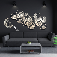 Dekorasi Dinding Kayu Classic Monstera Hexagonal 1.4m Hiasan Ruang