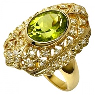 Size 12 Peridot 2.06ct Diamond Total 0.29ct Ring, K18 Gold, 7.9g, Women's [Used]