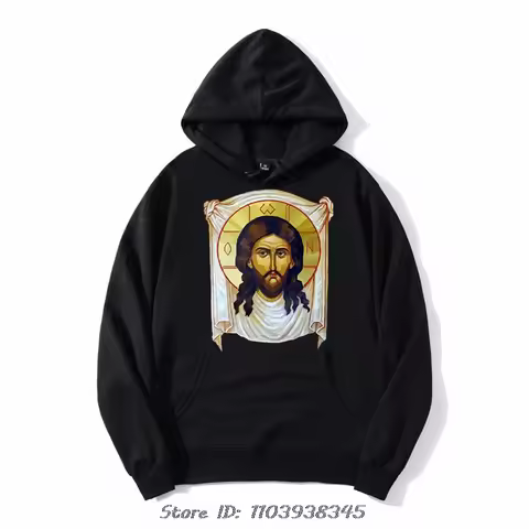 Jesus Christ Pantocrator Icon Sinai Orthodox Oversized Hoodie Christian Hoody Graphic Sweatshirt Cot