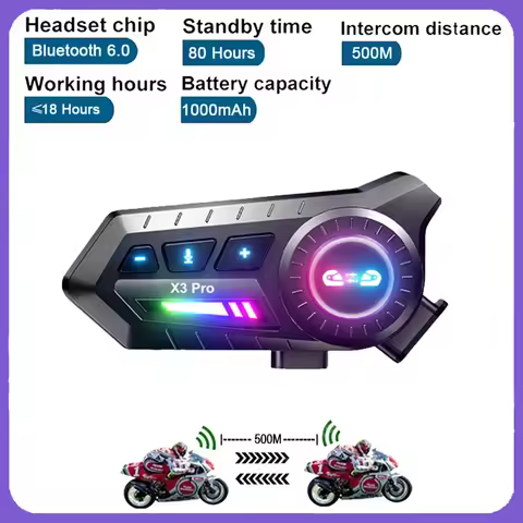 1/2pcs X3 Pro Motorcycle Helmet Intercom BT6.0 Headset Waterproof 500m Intercomunicador Speaker with