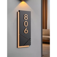 With light Vertical 3D golden digital hotel residential signage Hdb Unit Number Door Number Signage 
