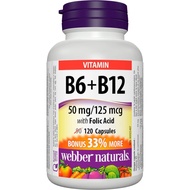 Webber Naturals Vitamin B6 + B12 with Folic Acid, 120 Capsules