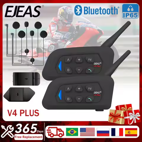 EJEAS V4 Plus Motorcycle Intercom Helmet Bluetooth Headset Helmet Interphone Full Duplex Communicato