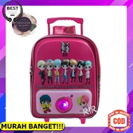 Children's Preschool Trolley Push School Bag for Girls with Pony Horns Soft Embossed Waterproof Mate