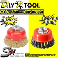 SW Hardware [High Quality] 3 Inch M10 x 1.5 Brass / Twisted Steel Wire Cup Brush with Brass Steel Wire Wire Cup Brush