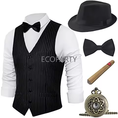 1920s Mens Gatsby Gangster Vest Costume Accessories Set Fedora Hat for Men Retro Costumes Anime Acce