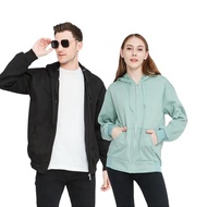 Hoodie Zipper Polos Size S-4XL Pria & Wanita Poly Fleece Tebal Adem Halus Hitam Jaket Sweater Panjan