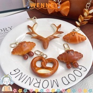 WEY Bread Key Ring, PVC Alkaline Water Simulated Food Keychain, Novelty Realistic Model Hand Croissa