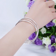 S925 Silver 3 Circles&amp; 3  Rings Ladies Fashion Bangle