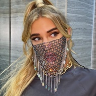 ► Shiny Rhinestone Tassel Face Jewelry Women Prom Party Fringed Metal Face Shield Decoration Bridal Veils Jewelry Gift