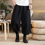 GISU MALL-Cool men's wide leg pants Thai style cropped loose linen pants lantern pants