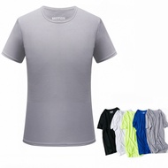 T-shirt gaya lelaki cepat kering, kolar bulat persegi kecil, t-shirt lengan pendek, sukan luar, lati