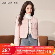 西遇粉色小香风套装女2023年秋冬新款温柔气质名媛风短款上衣外套 粉色 S